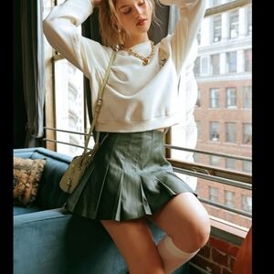 Faux Leather Swing Pleated Skirt- Hunter Green/ Medium